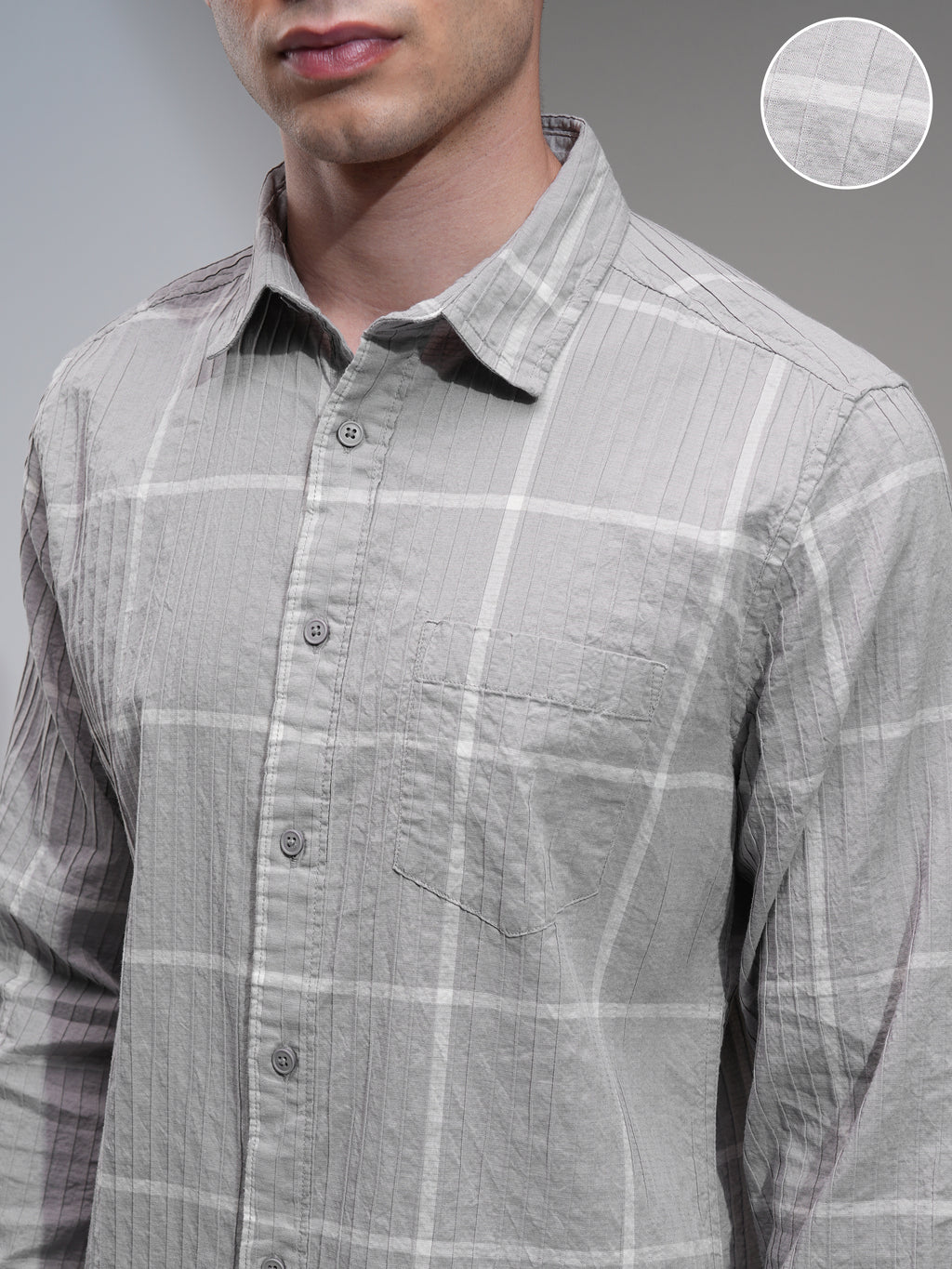 Highlander Men Grey Checked Slim Fit Casual Shirt - Grey - Image 5
