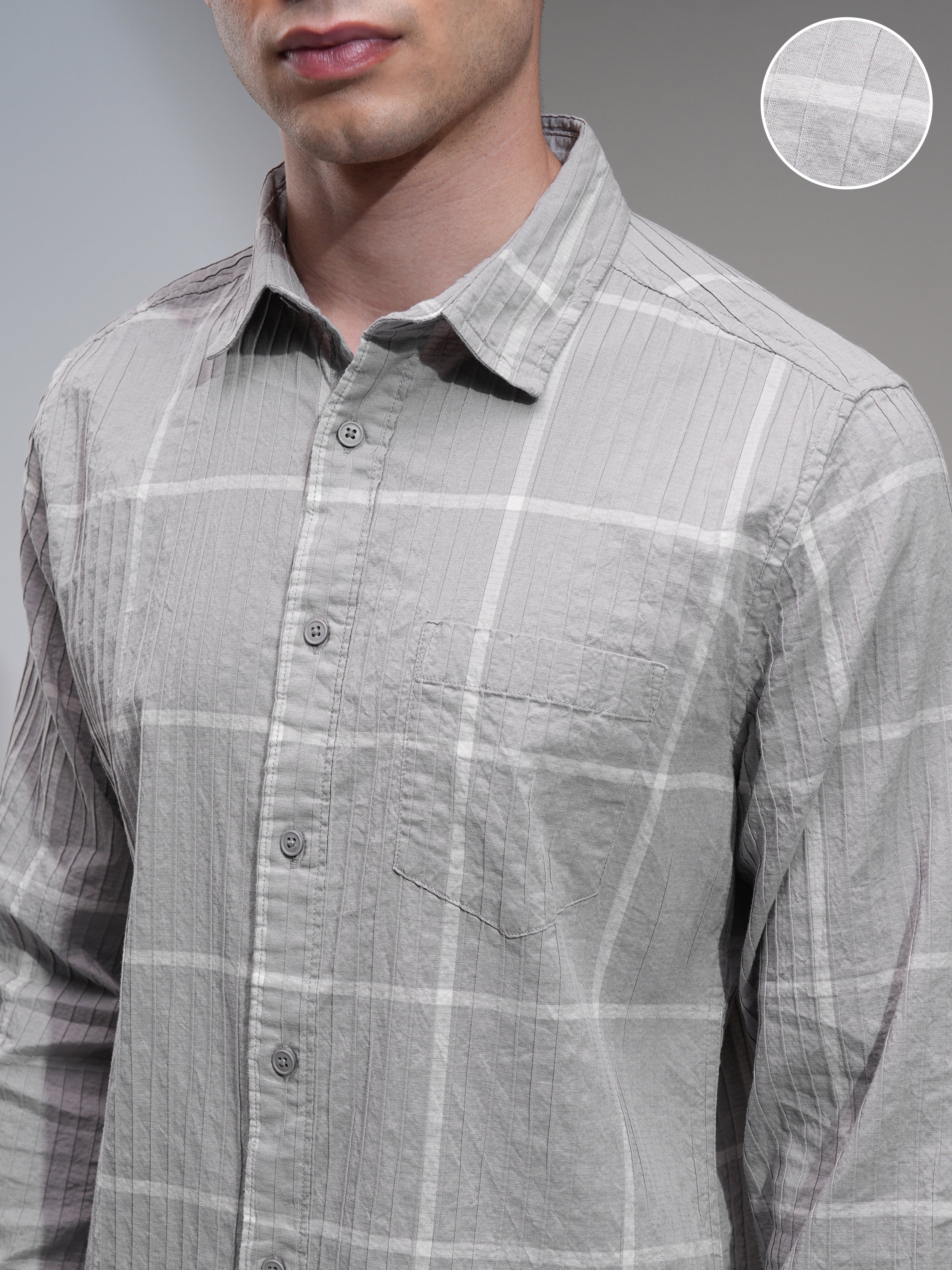Highlander Men Grey Checked Slim Fit Casual Shirt - Grey - Image 5
