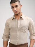 Highlander Men Beige Striped Slim Fit Casual Shirt - Beige - Image 1