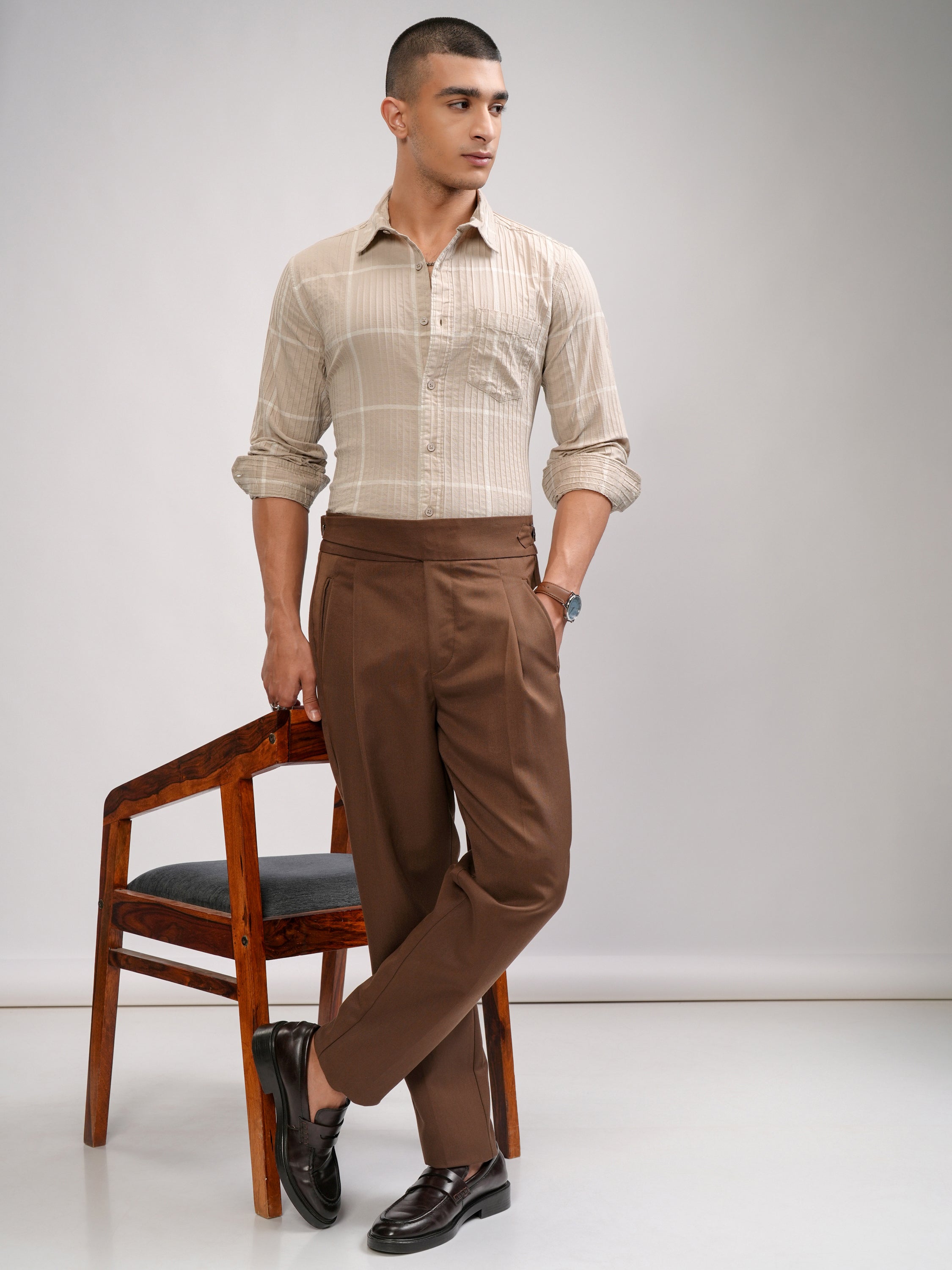 Highlander Men Beige Striped Slim Fit Casual Shirt - Beige - Image 2
