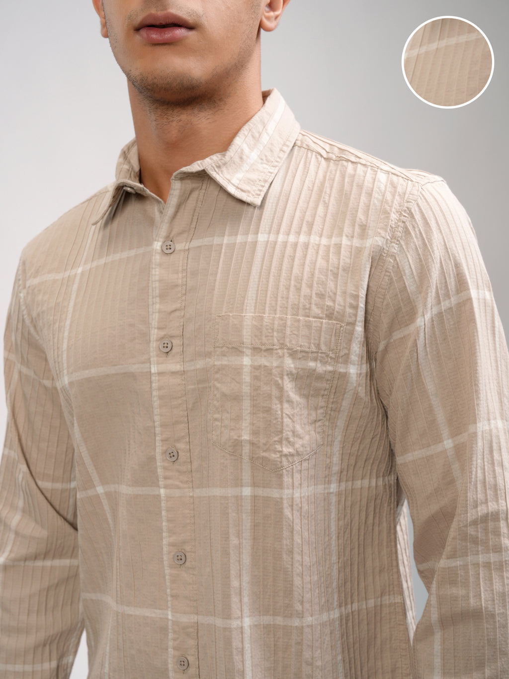 Highlander Men Beige Striped Slim Fit Casual Shirt - Beige - Image 5