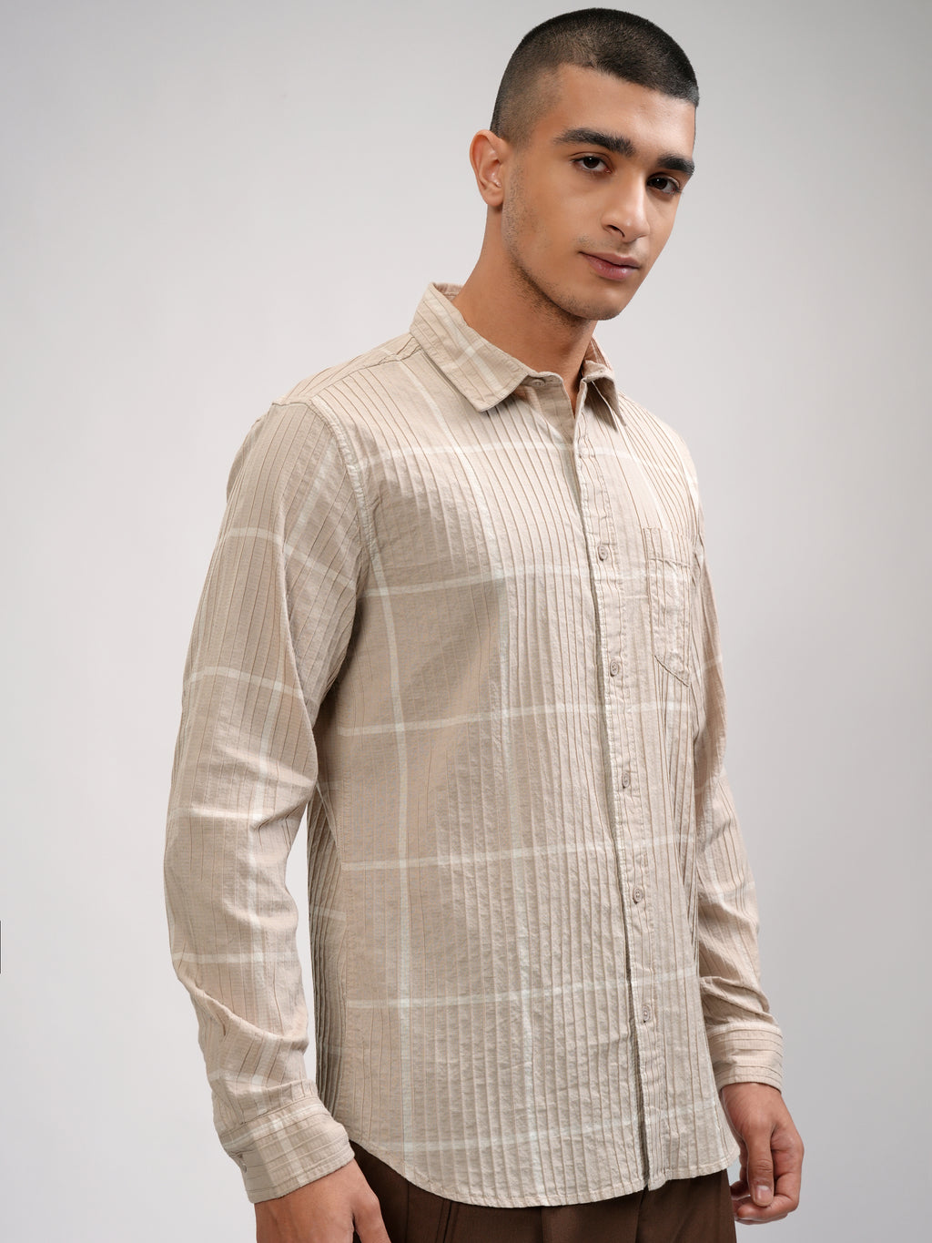 Highlander Men Beige Striped Slim Fit Casual Shirt - Beige - Image 6