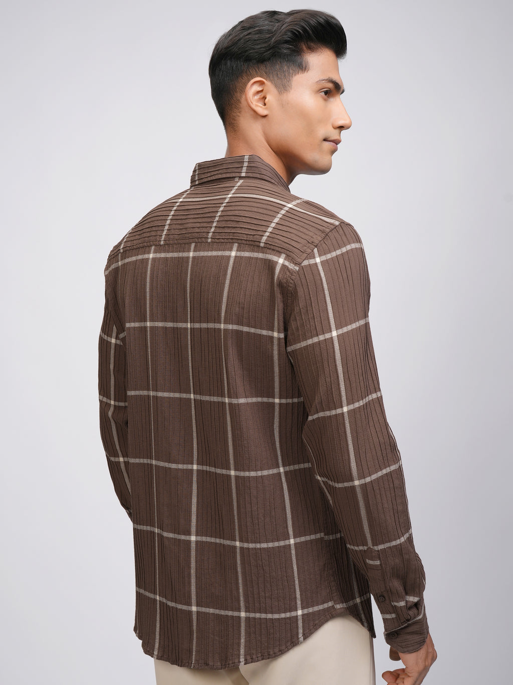 Highlander Men Brown Checked Slim Fit Casual Shirt - Brown - Image 3