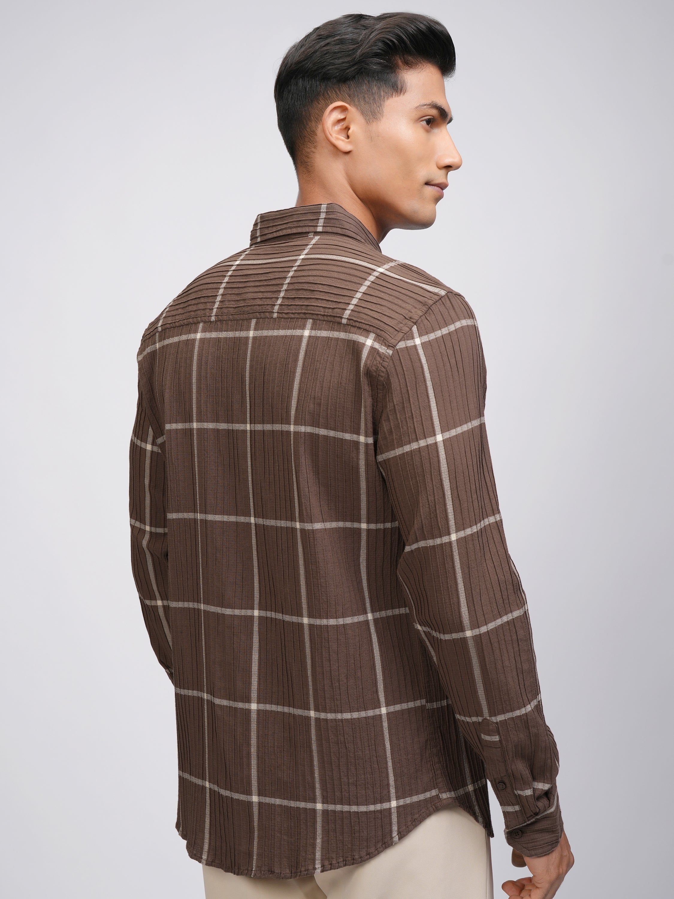 Highlander Men Brown Checked Slim Fit Casual Shirt - Brown - Image 3