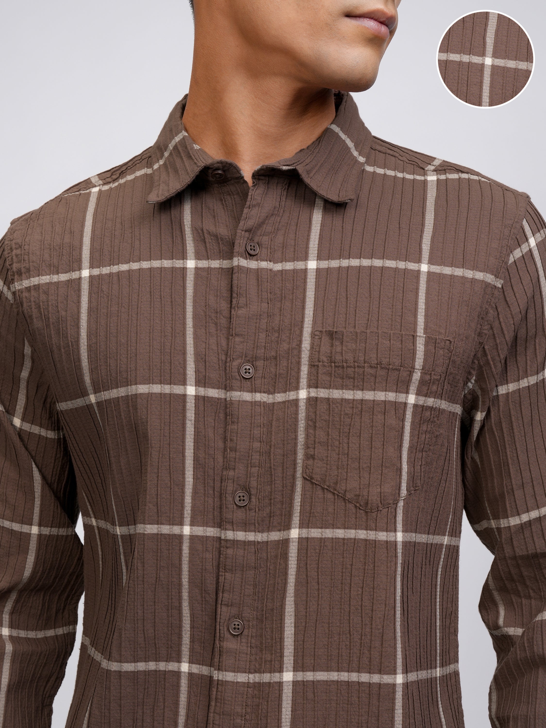 Highlander Men Brown Checked Slim Fit Casual Shirt - Brown - Image 5