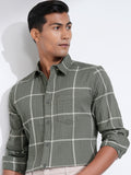 Highlander Men Olive Checked Slim Fit Casual Shirt - Olive - Image 1
