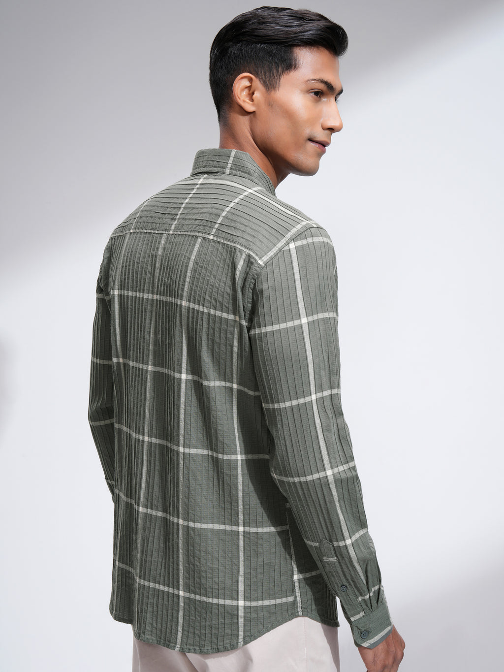 Highlander Men Olive Checked Slim Fit Casual Shirt - Olive - Image 3