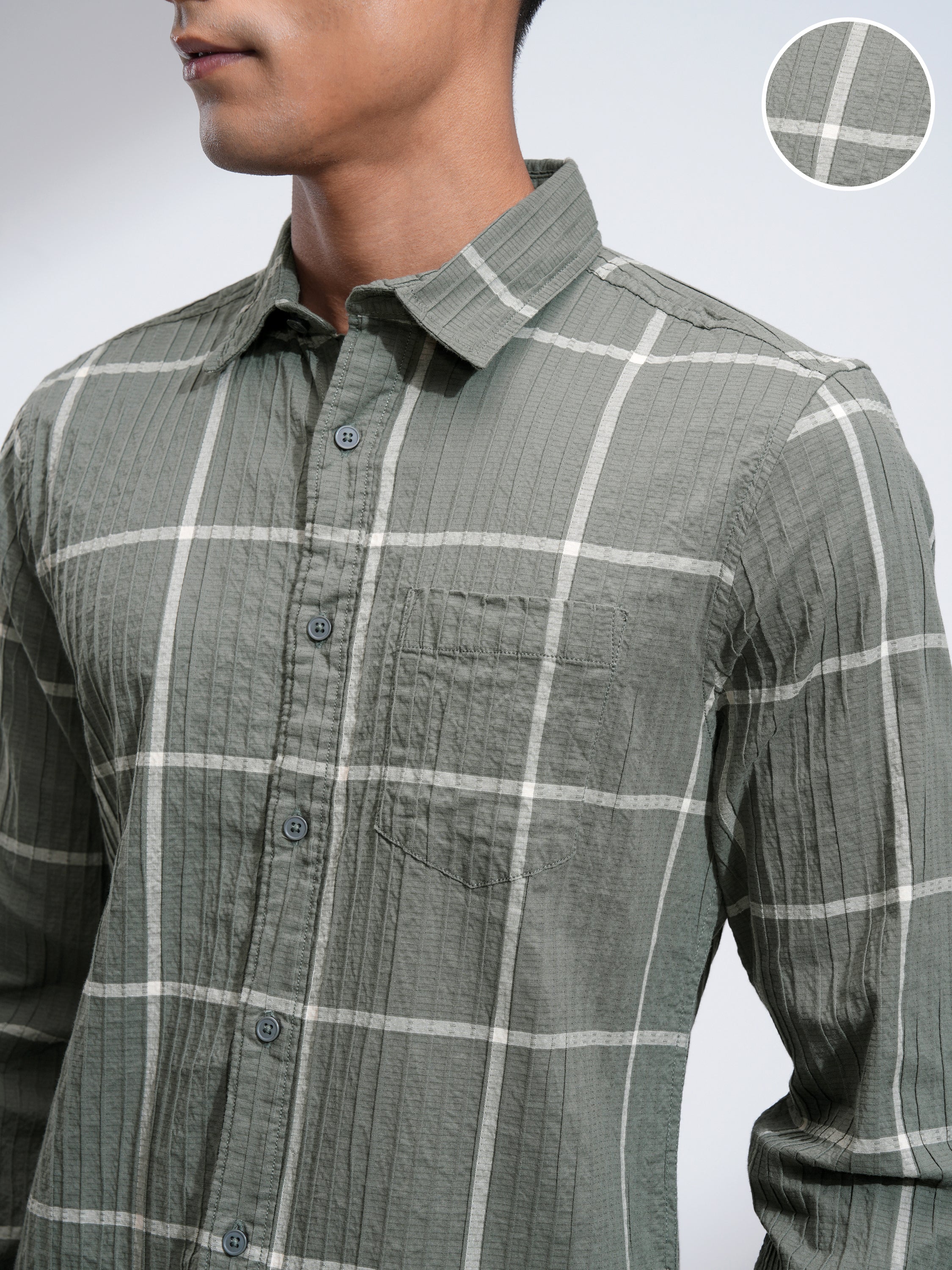 Highlander Men Olive Checked Slim Fit Casual Shirt - Olive - Image 5