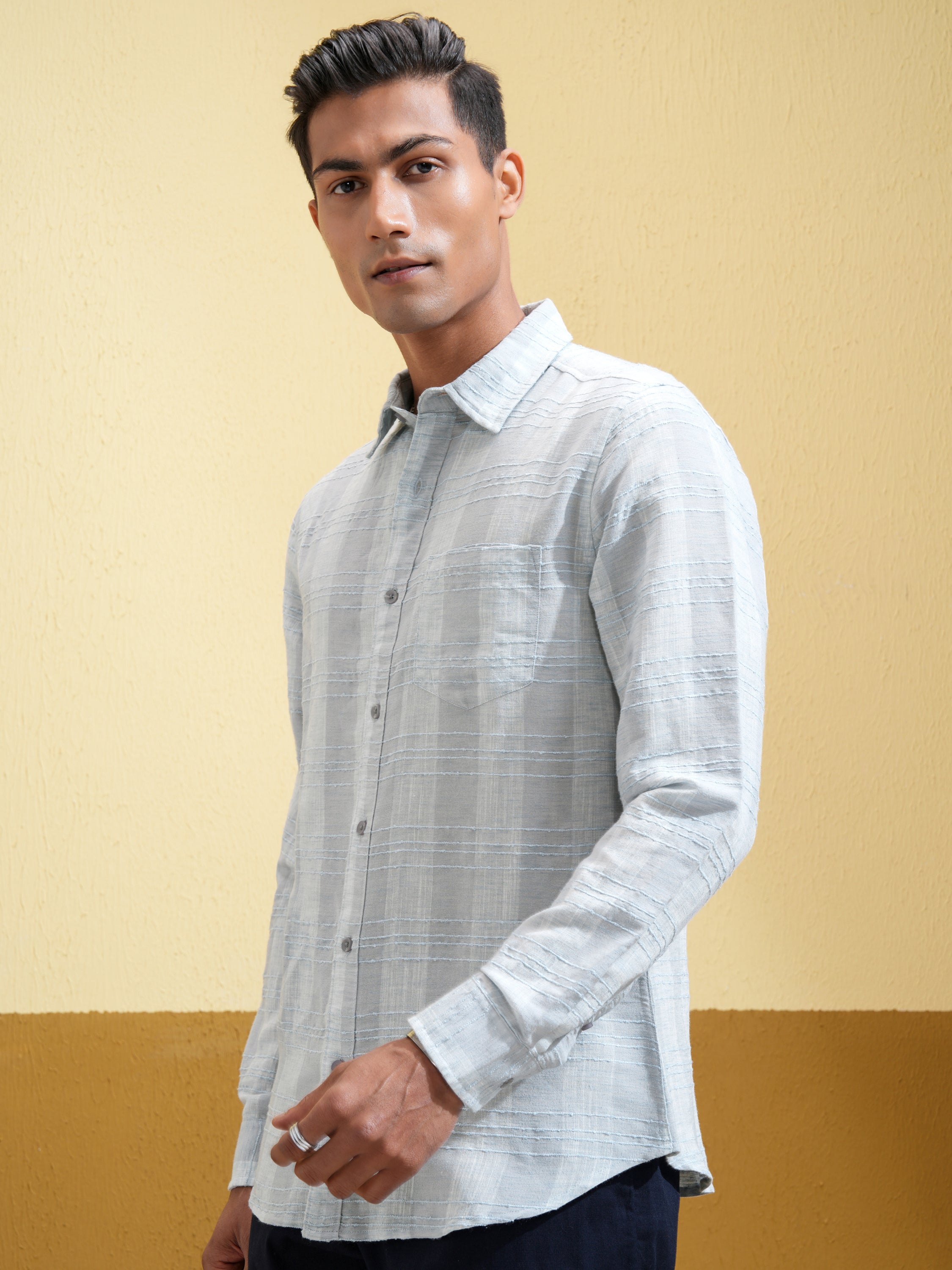 Highlander Men Blue Checked Slim Fit Casual Shirt - Blue - Image 4