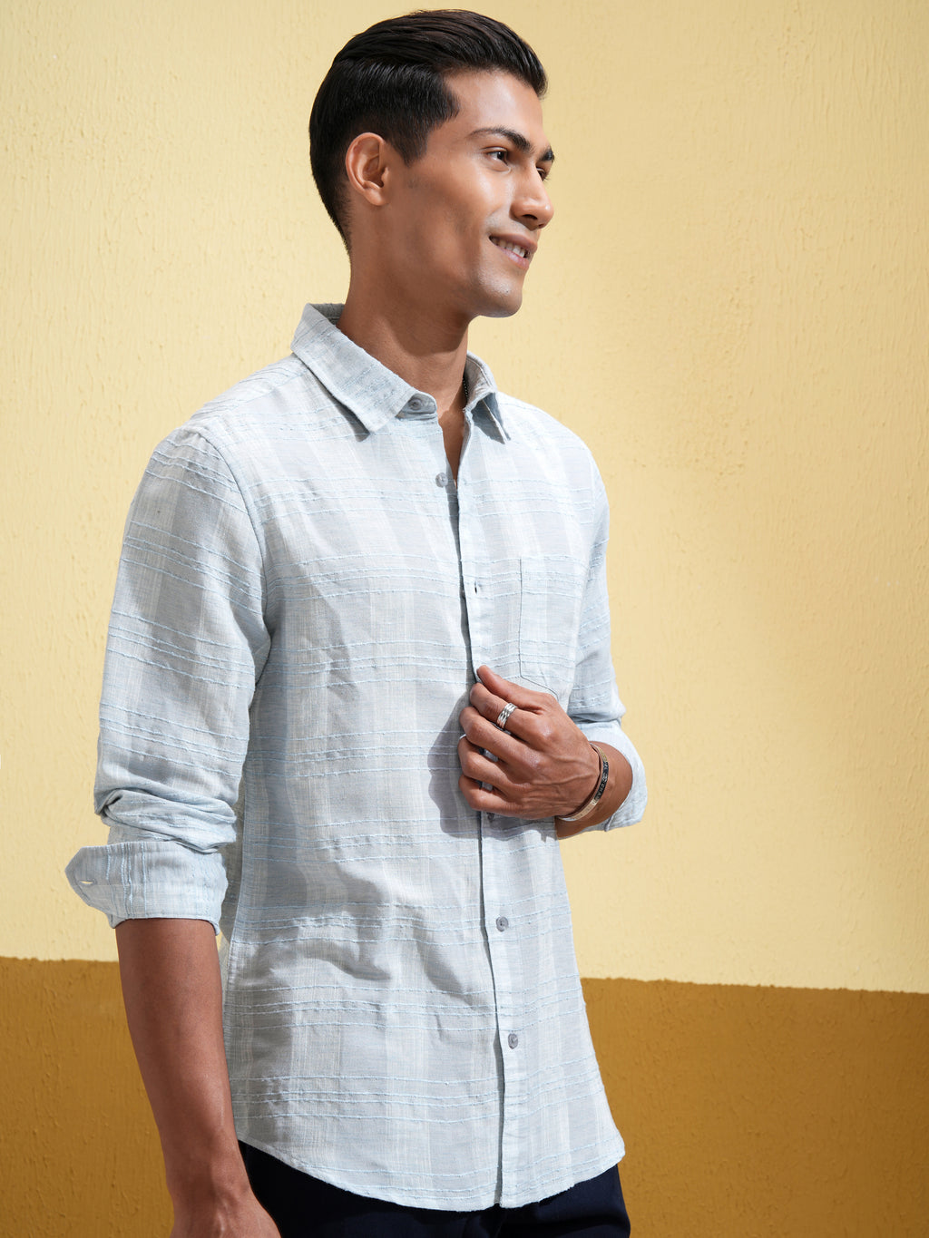 Highlander Men Blue Checked Slim Fit Casual Shirt - Blue - Image 6