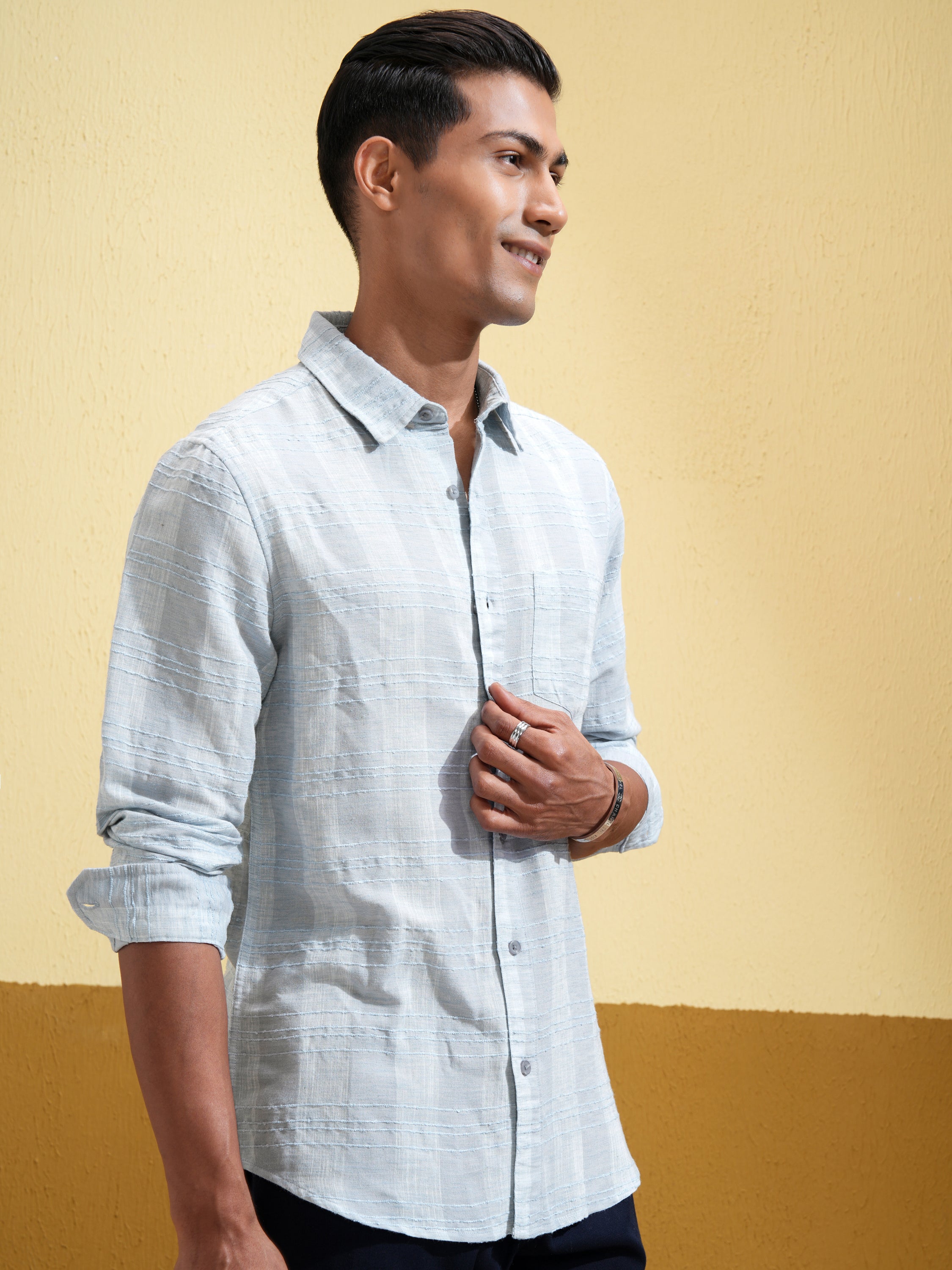Highlander Men Blue Checked Slim Fit Casual Shirt - Blue - Image 6