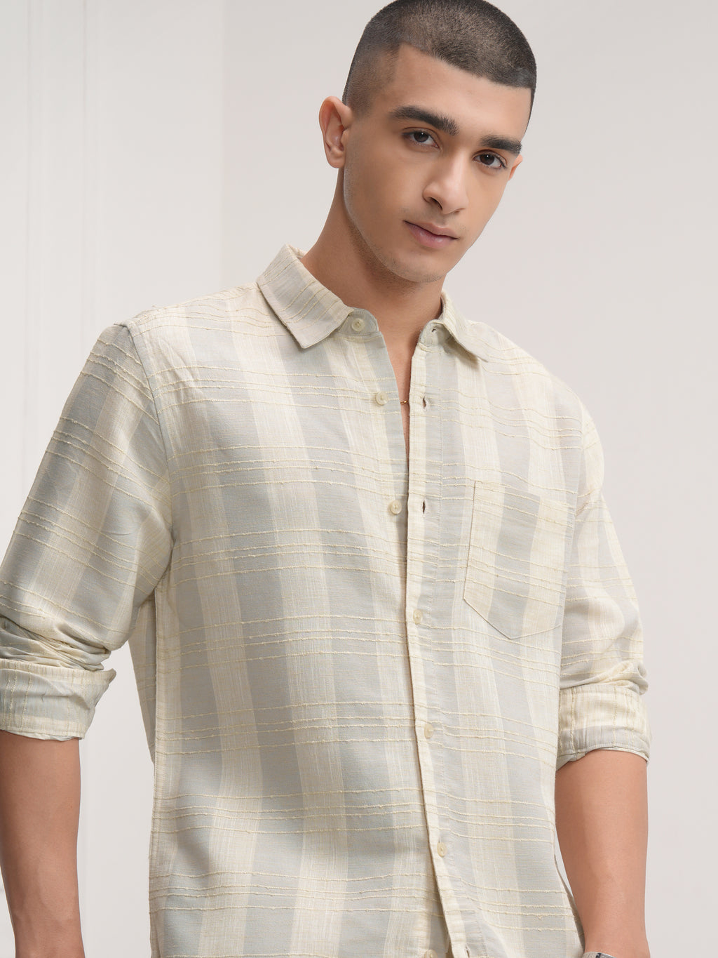 Highlander Men Beige Checked Slim Fit Casual Shirt - Beige - Image 1