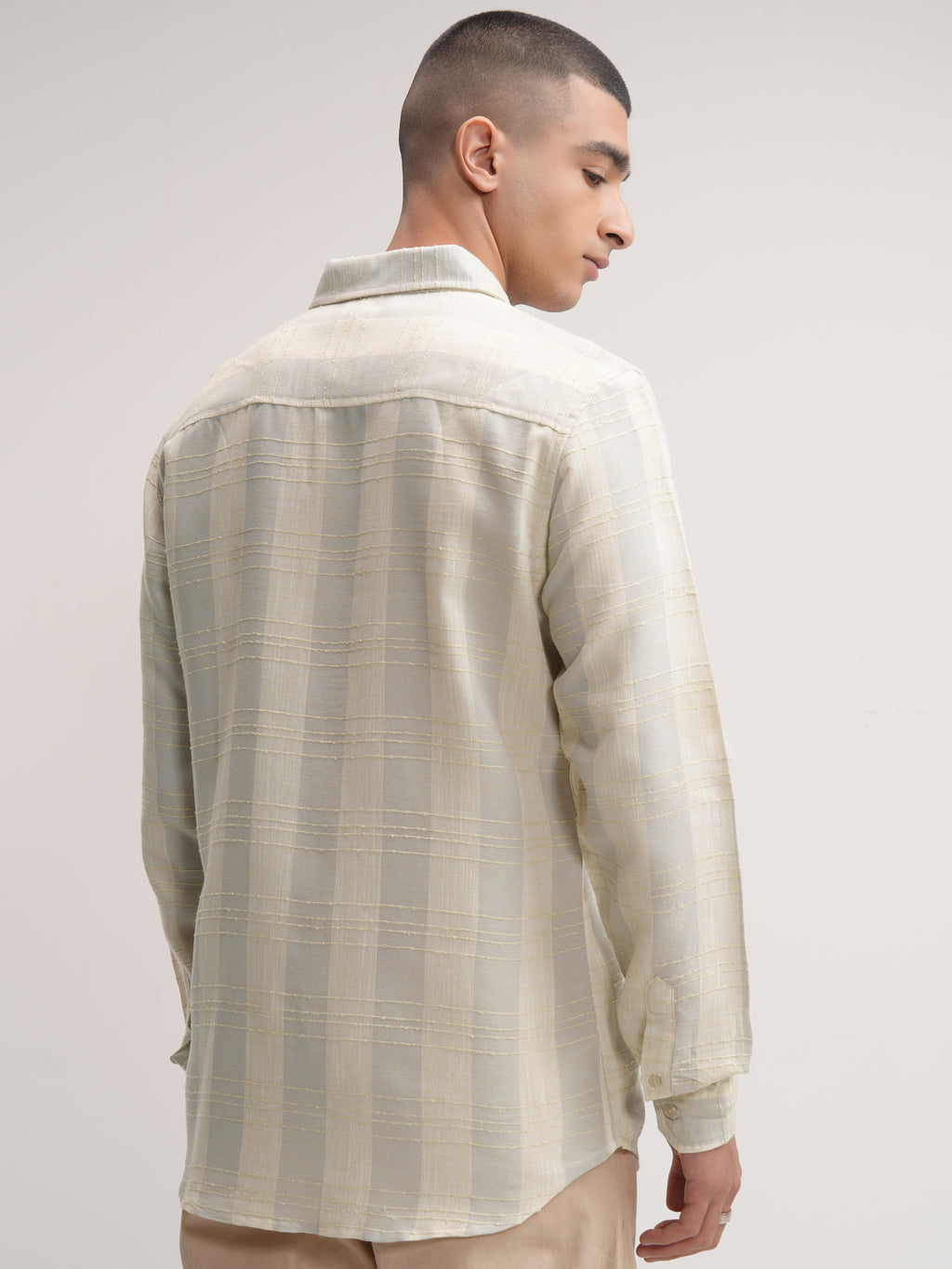 Highlander Men Beige Checked Slim Fit Casual Shirt - Beige - Image 3