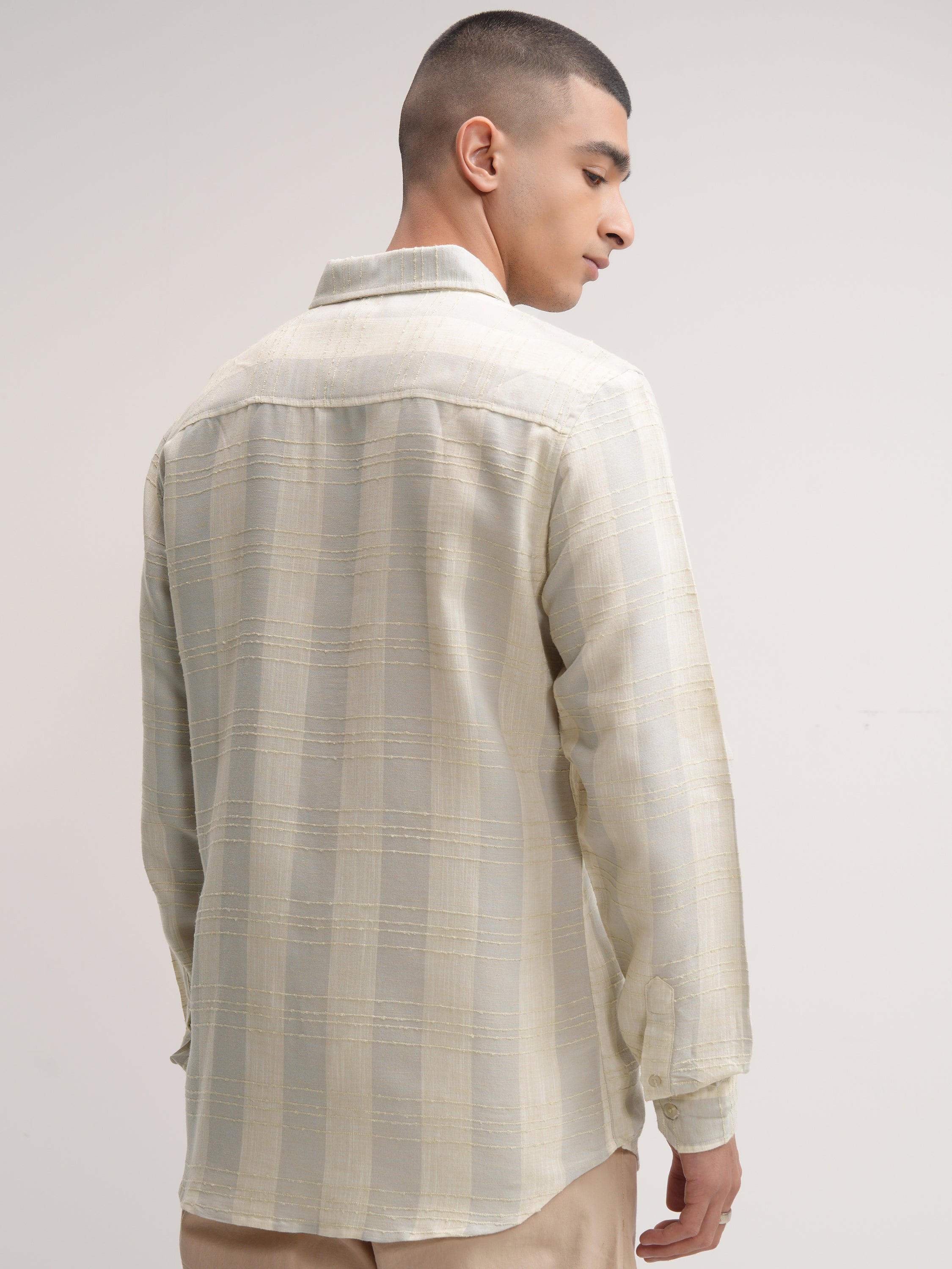 Highlander Men Beige Checked Slim Fit Casual Shirt - Beige - Image 3