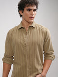 Highlander Men Khaki Striped Slim Fit Casual Shirt - Khaki - Image 1
