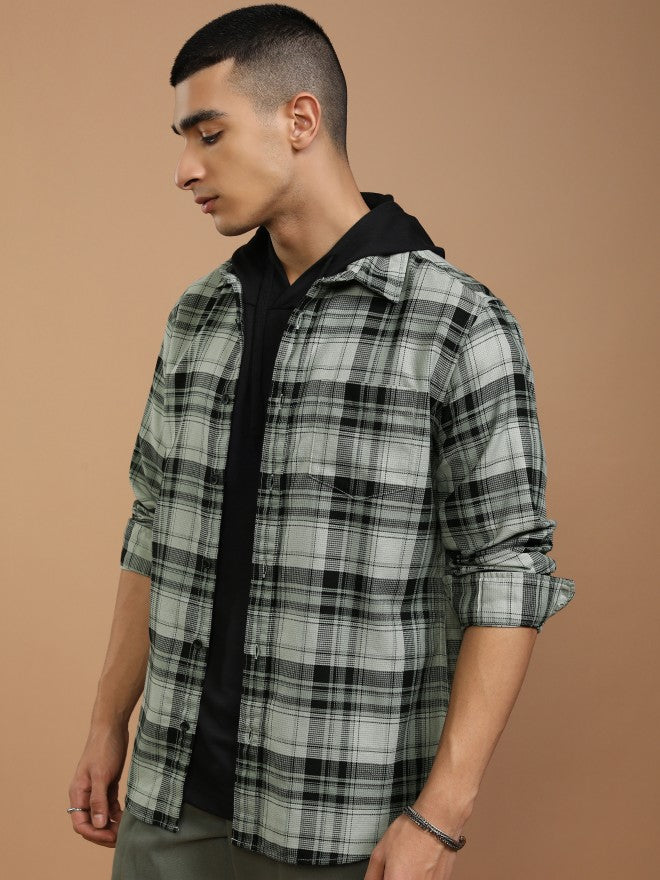 Highlander Men Green Checked Slim Fit Casual Shirt - Green - Image 4