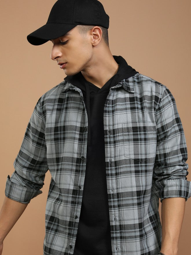 Highlander Men Blue Checked Slim Fit Casual Shirt - Blue - Image 1