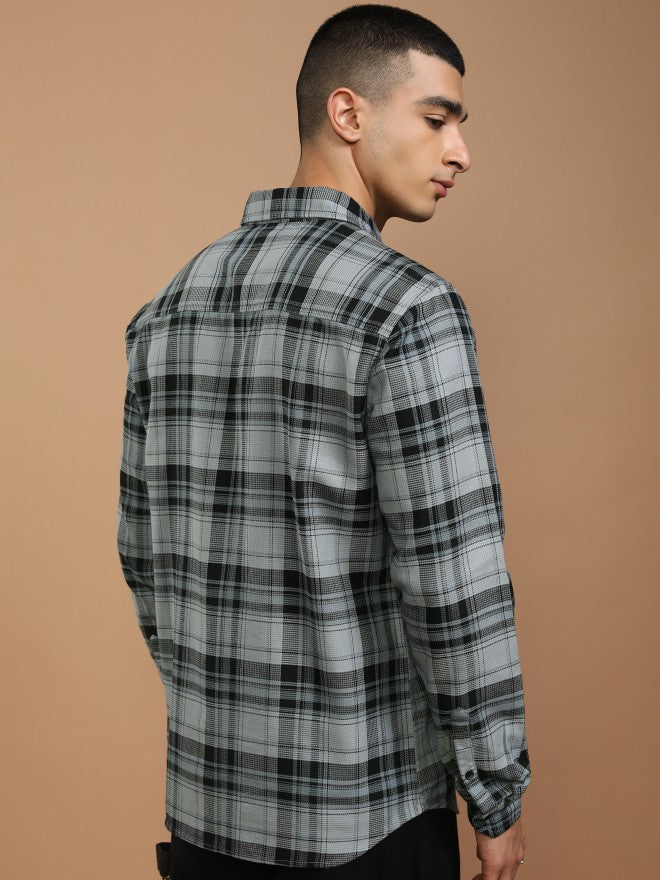 Highlander Men Blue Checked Slim Fit Casual Shirt - Blue - Image 3