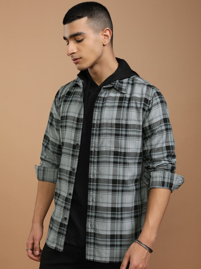 Highlander Men Blue Checked Slim Fit Casual Shirt - Blue - Image 4
