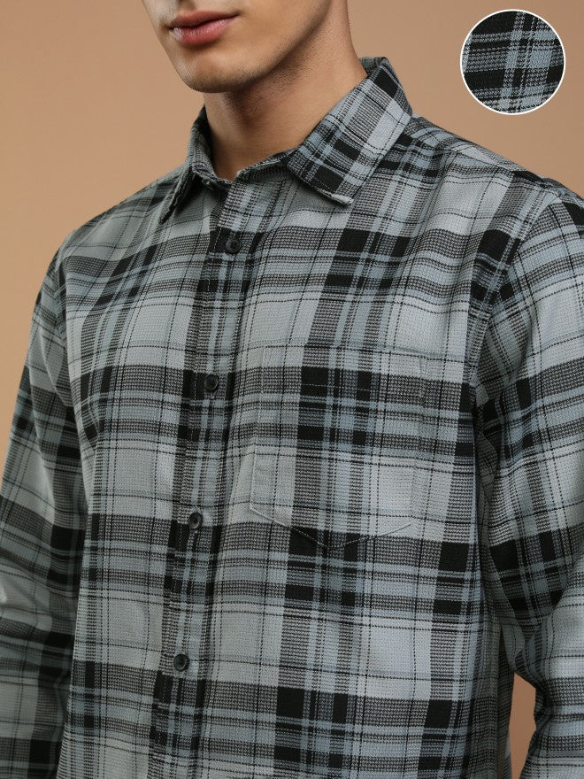 Highlander Men Blue Checked Slim Fit Casual Shirt - Blue - Image 5