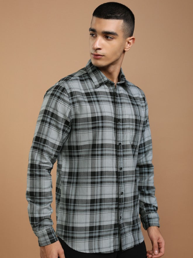 Highlander Men Blue Checked Slim Fit Casual Shirt - Blue - Image 6