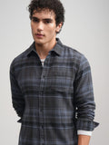 Highlander Men Blue Checked Slim Fit Casual Shirt - Blue - Image 1