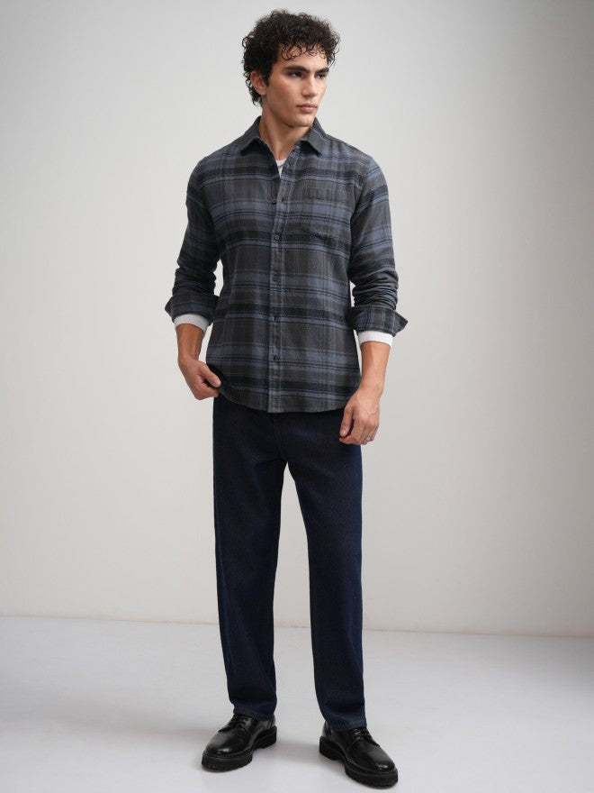 Highlander Men Blue Checked Slim Fit Casual Shirt - Blue - Image 2