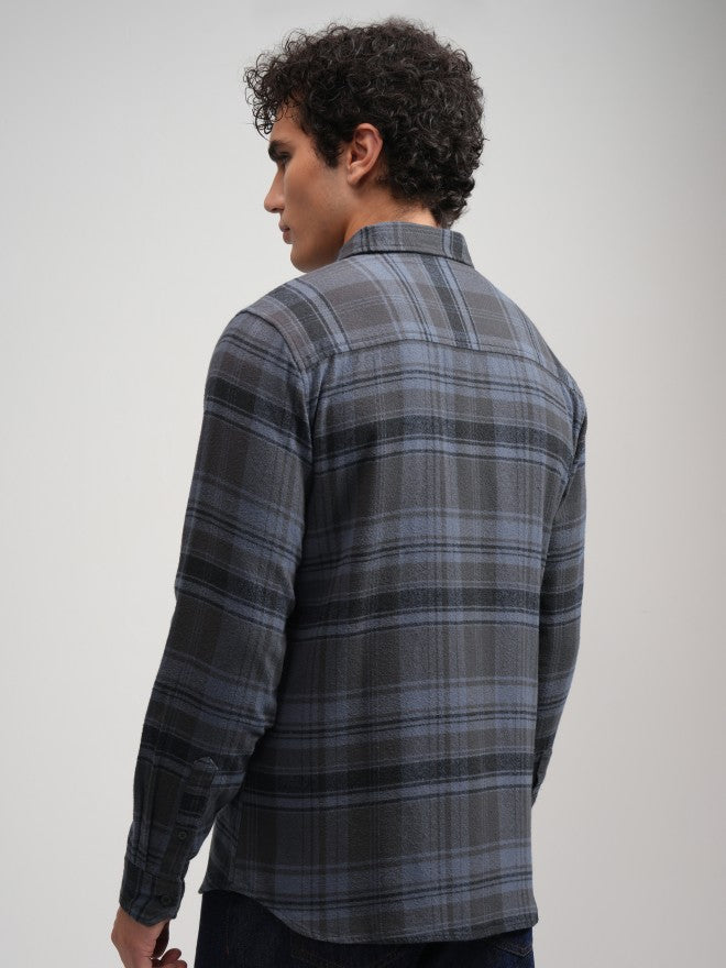 Highlander Men Blue Checked Slim Fit Casual Shirt - Blue - Image 3
