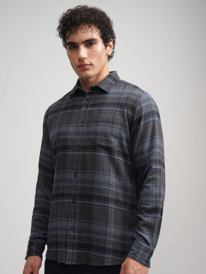 Highlander Men Blue Checked Slim Fit Casual Shirt - Blue - Image 4