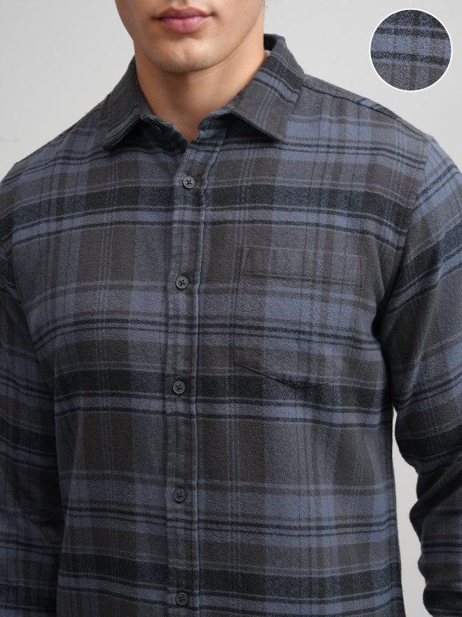 Highlander Men Blue Checked Slim Fit Casual Shirt - Blue - Image 5