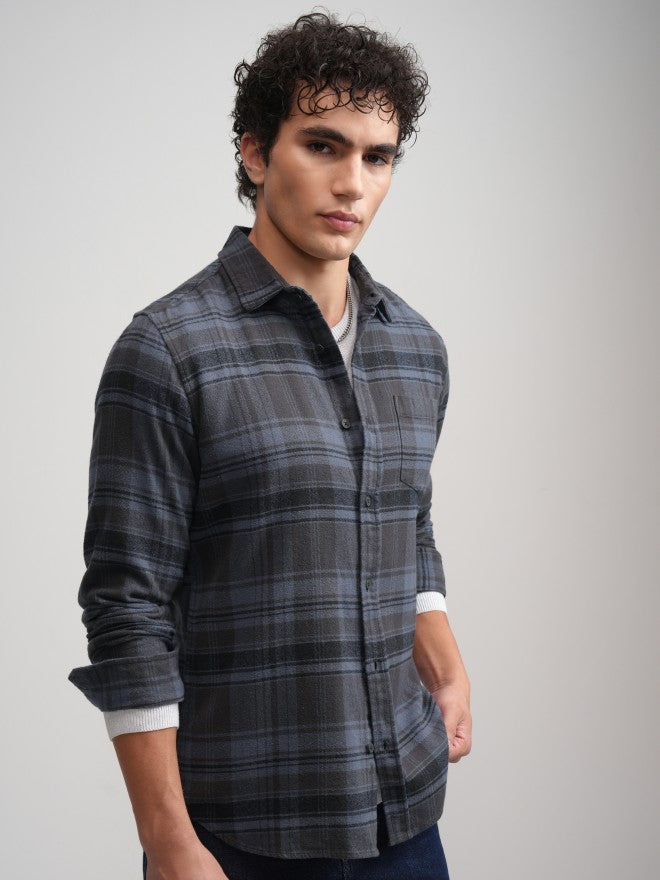 Highlander Men Blue Checked Slim Fit Casual Shirt - Blue - Image 6
