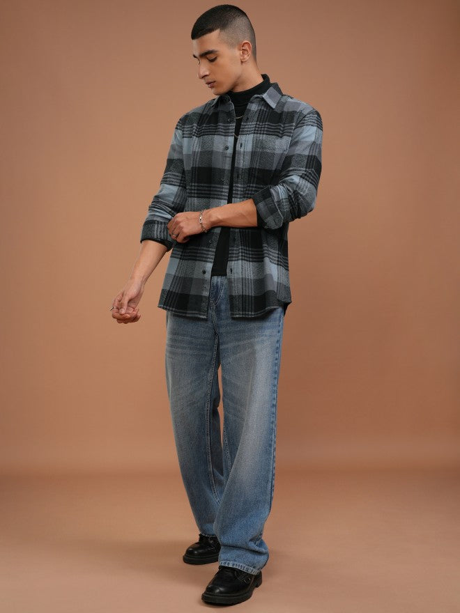 Highlander Men Blue Checked Slim Fit Casual Shirt - Blue - Image 2