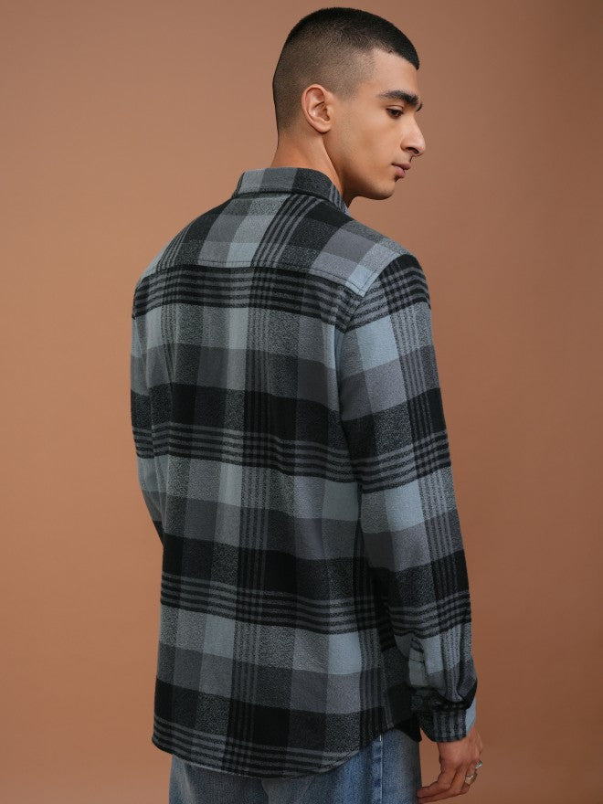 Highlander Men Blue Checked Slim Fit Casual Shirt - Blue - Image 3