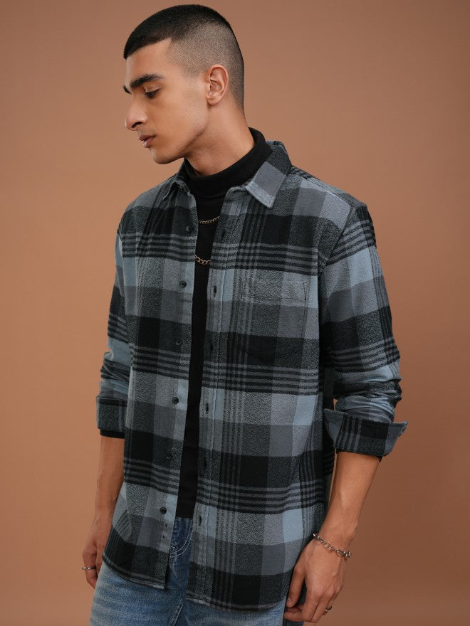 Highlander Men Blue Checked Slim Fit Casual Shirt - Blue - Image 4