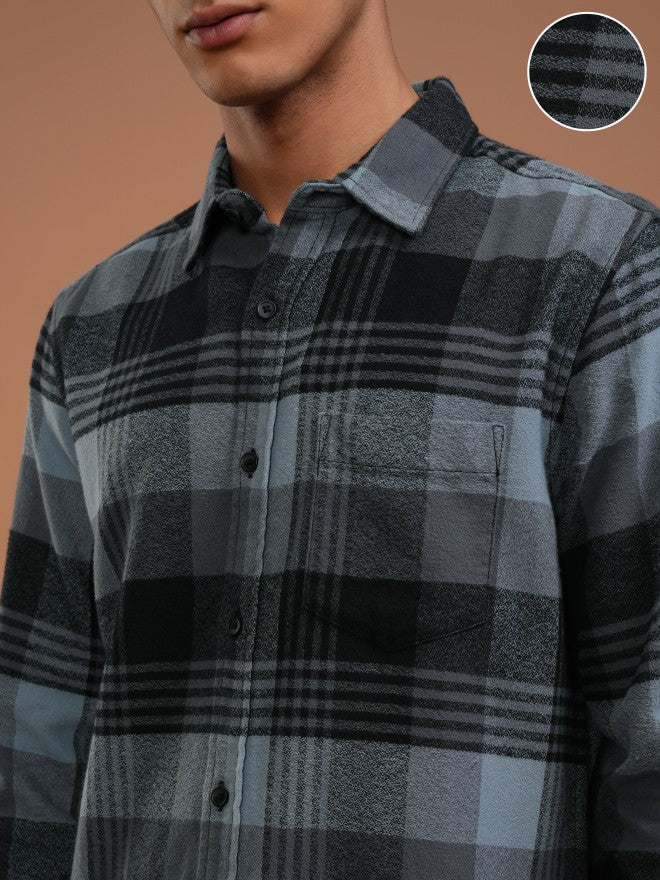 Highlander Men Blue Checked Slim Fit Casual Shirt - Blue - Image 5