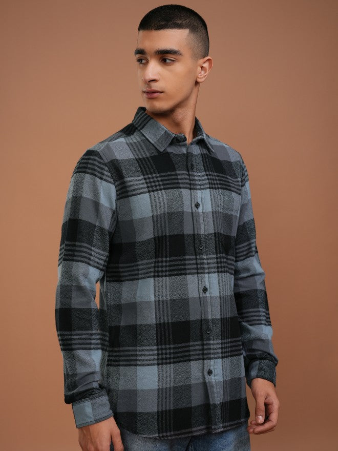 Highlander Men Blue Checked Slim Fit Casual Shirt - Blue - Image 6