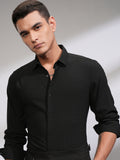 Highlander Men Black Textured Slim Fit Casual Shirt - Black - Image 1