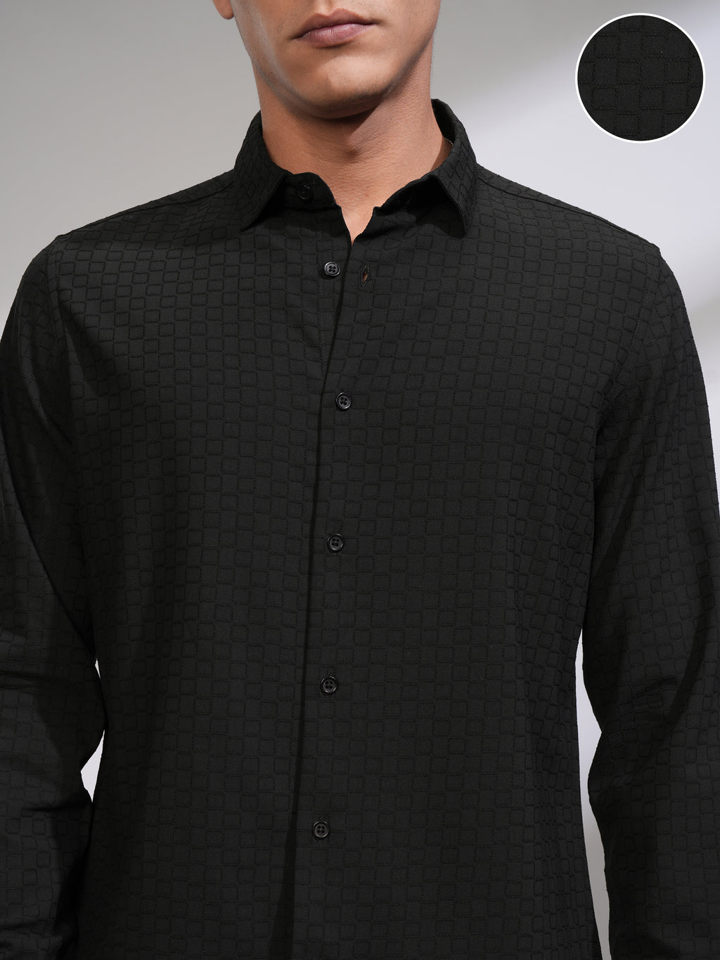Highlander Men Black Textured Slim Fit Casual Shirt - Black - Image 5