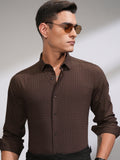 Highlander Men Coffee Brown Self Design Slim Fit Casual Shirt - Coffee Brown - Image 1