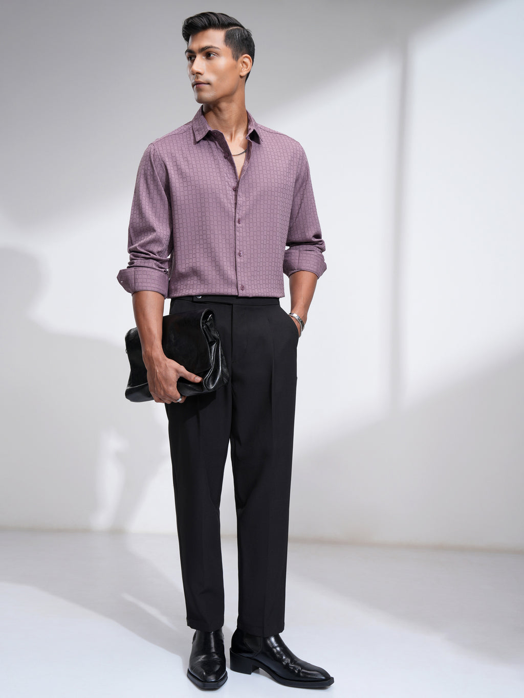 Highlander Men Mauve Self Design Slim Fit Casual Shirt - Mauve - Image 2