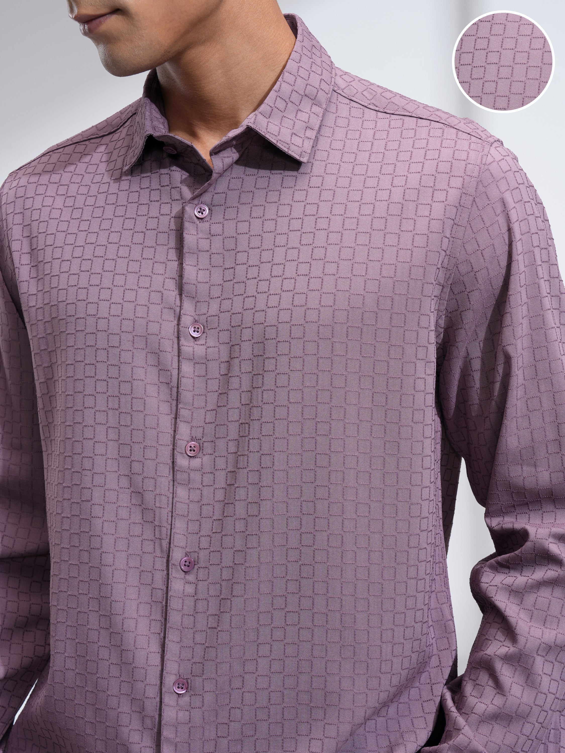 Highlander Men Mauve Self Design Slim Fit Casual Shirt - Mauve - Image 5