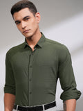 Highlander Men Green Textured Slim Fit Casual Shirt - Green - Image 1
