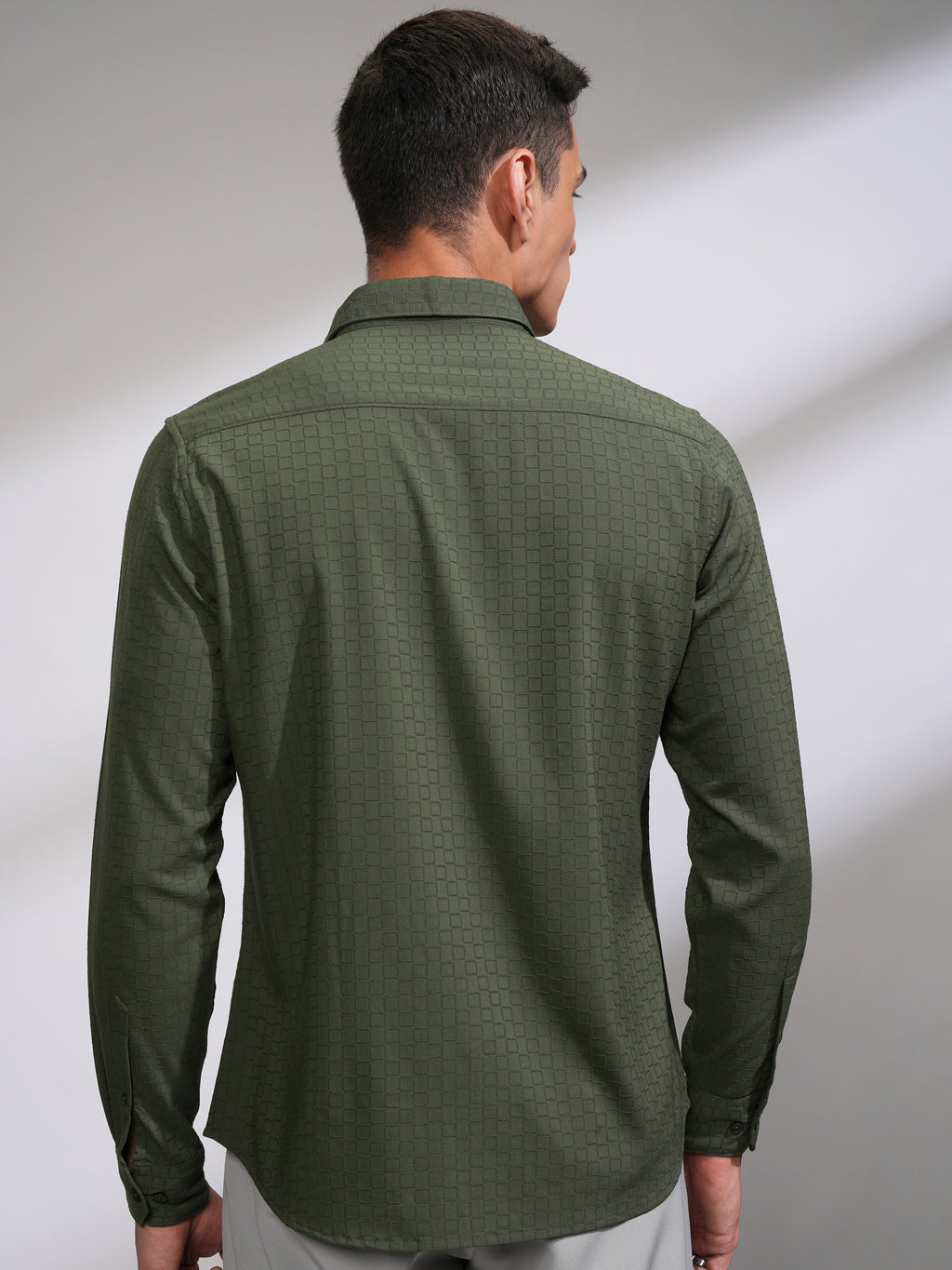 Highlander Men Green Textured Slim Fit Casual Shirt - Green - Image 3