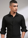 Highlander Men Black Textured Slim Fit Casual Shirt - Black - Image 1