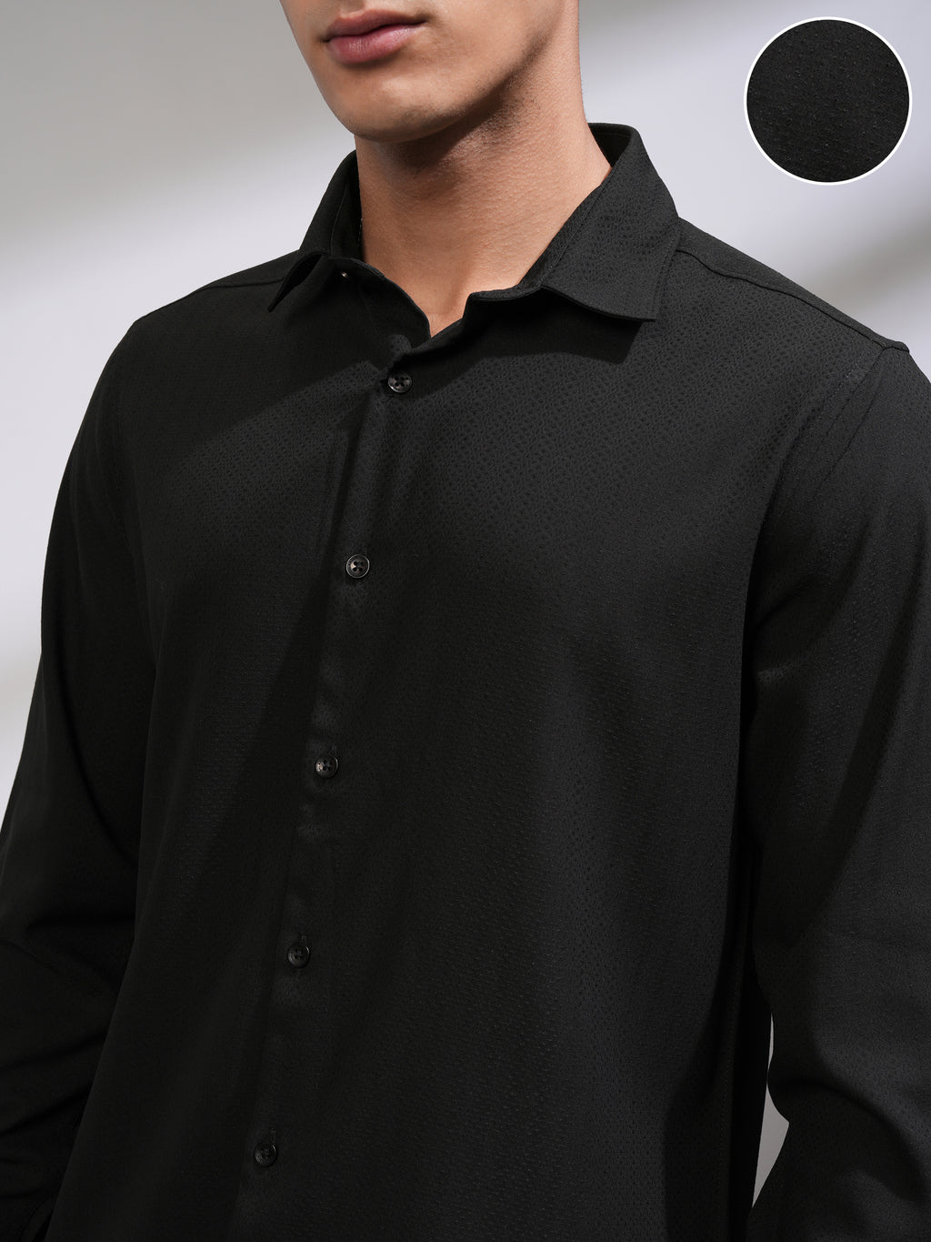 Highlander Men Black Textured Slim Fit Casual Shirt - Black - Image 5
