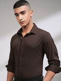 Highlander Men Brown Textured Slim Fit Casual Shirt - Coffee Brown - Image 1