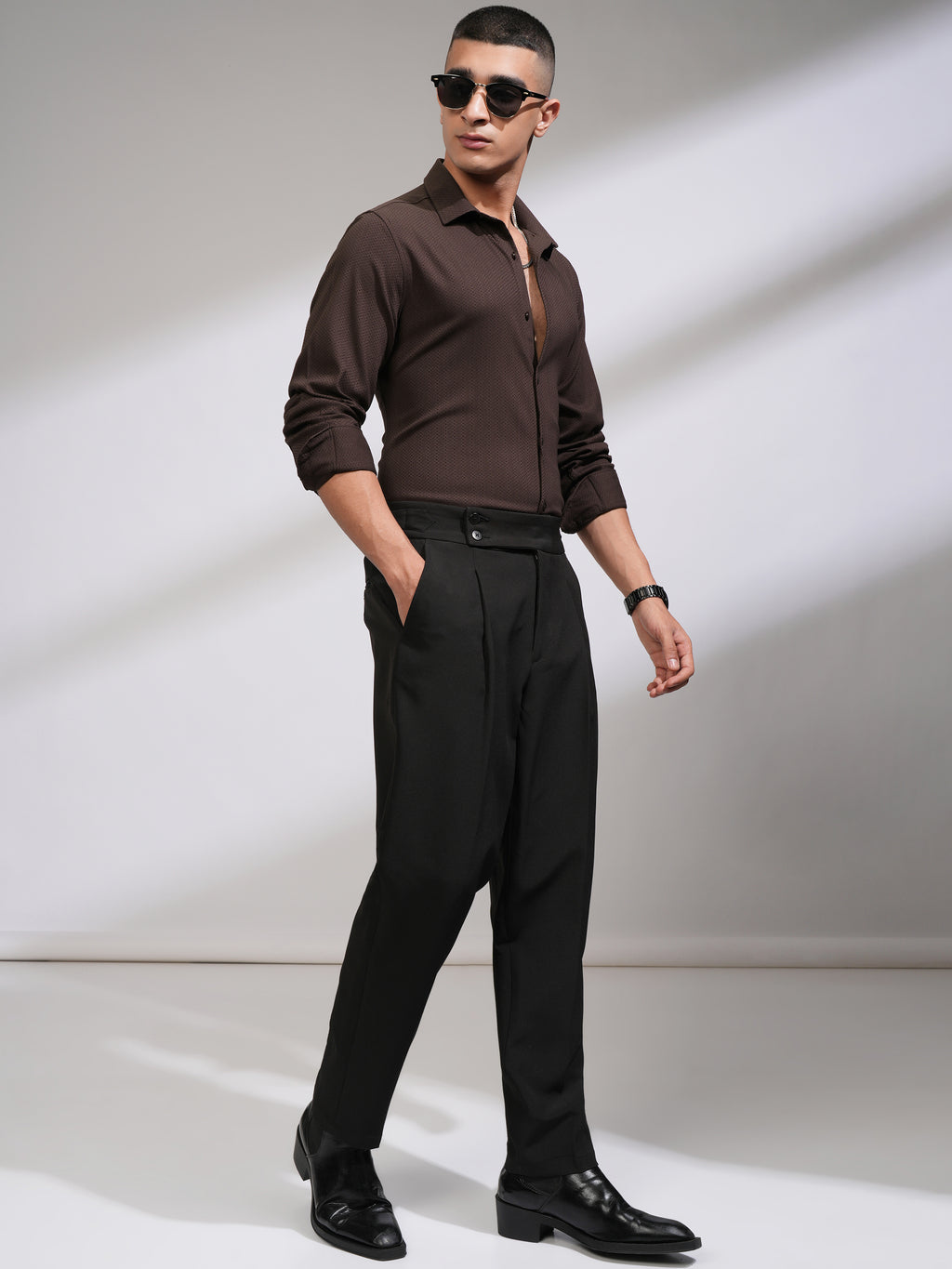 Highlander Men Brown Textured Slim Fit Casual Shirt - Coffee Brown - Image 2