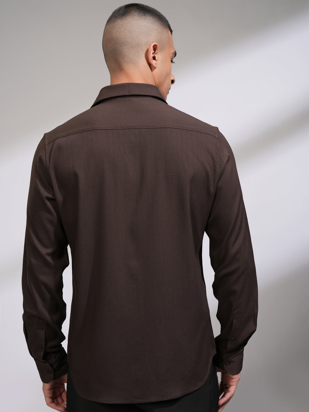 Highlander Men Brown Textured Slim Fit Casual Shirt - Coffee Brown - Image 3