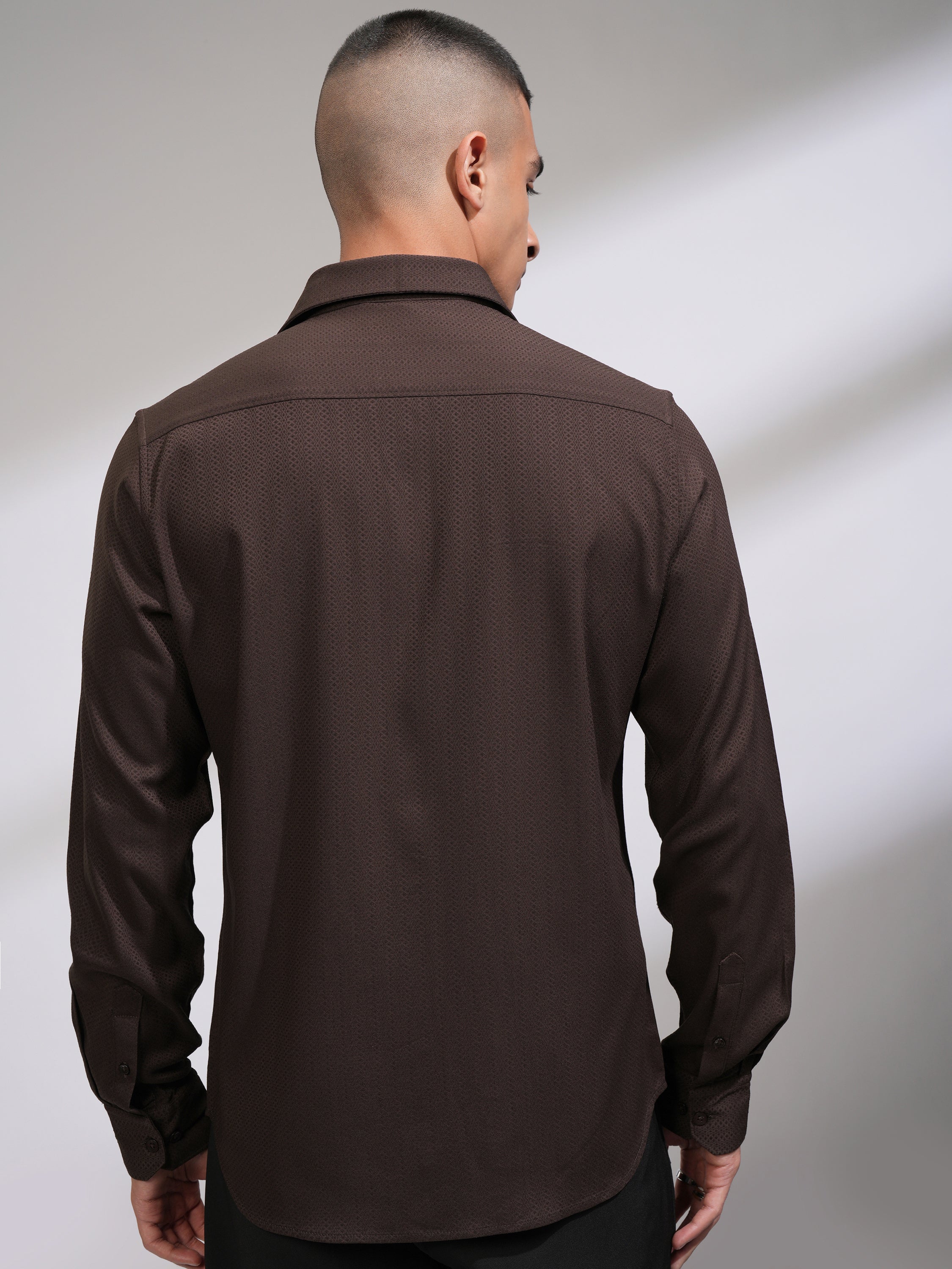 Highlander Men Brown Textured Slim Fit Casual Shirt - Coffee Brown - Image 3