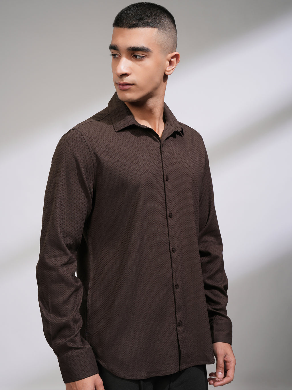 Highlander Men Brown Textured Slim Fit Casual Shirt - Coffee Brown - Image 6
